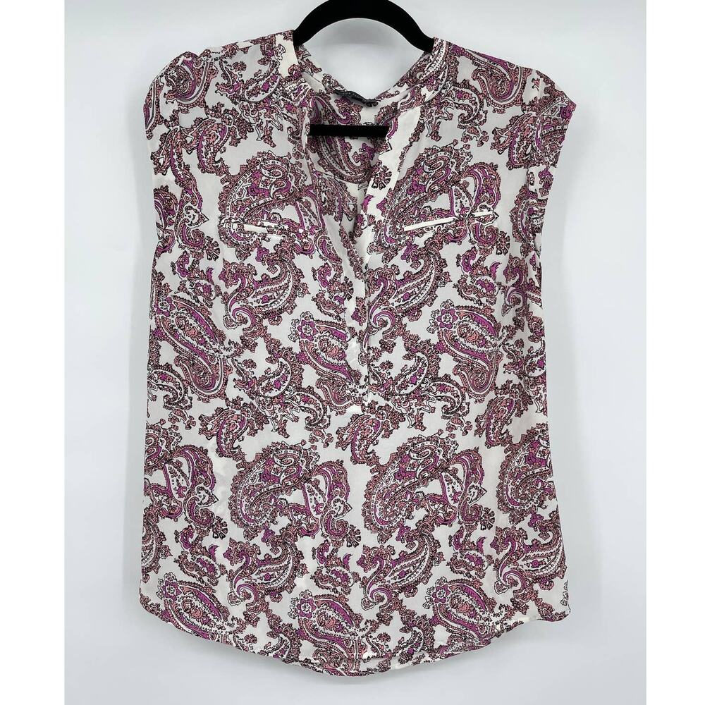 The Limited Womens Purple White Paisley Sleeveless Blouse Button Front Top Small